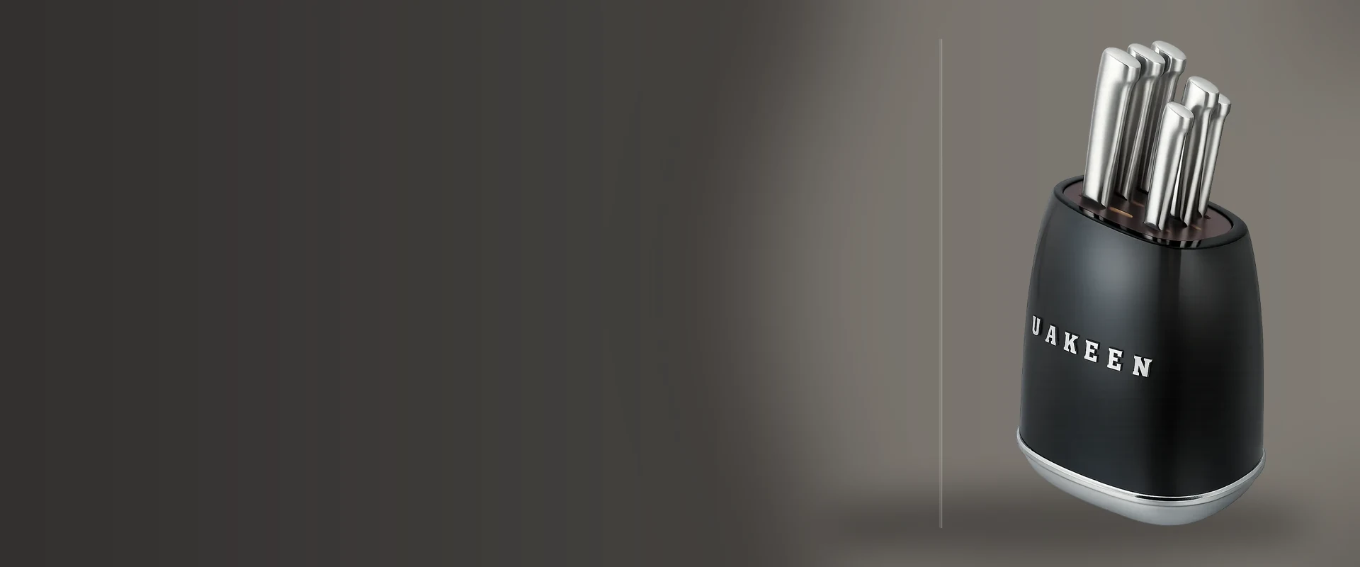 UAKEEN knife collection on a dark display background